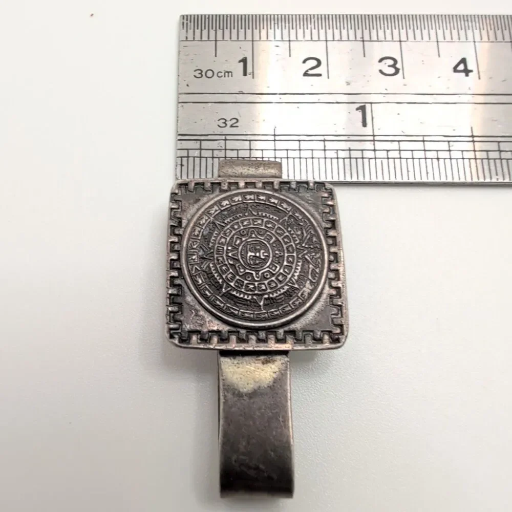 Hecho En Mexico Eagle 1 Sterling Silver 925 Aztec Mayan Sun Calendar Tie Clip